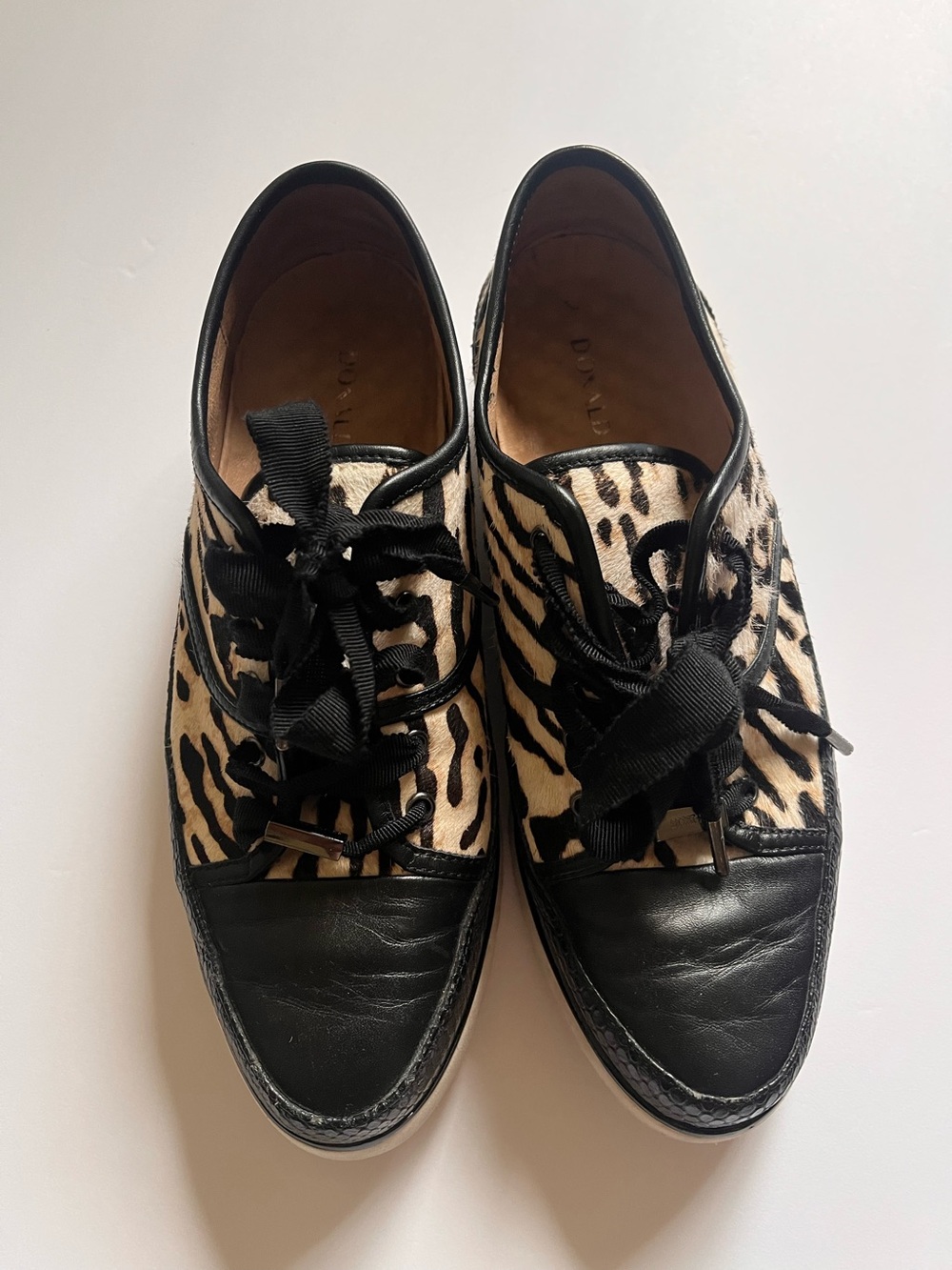 Donald J. Pliner Leopard Print Leather-Trim Sneakers - Black & Cream